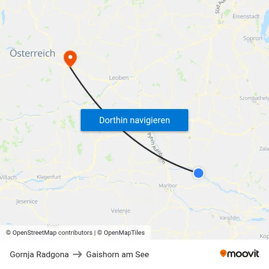Gornja Radgona to Gaishorn am See map