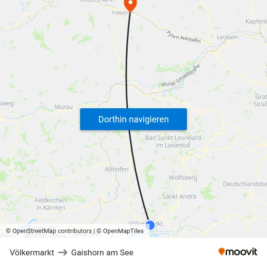 Völkermarkt to Gaishorn am See map