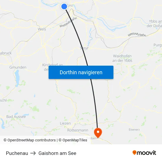 Puchenau to Gaishorn am See map