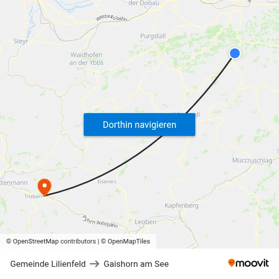 Gemeinde Lilienfeld to Gaishorn am See map