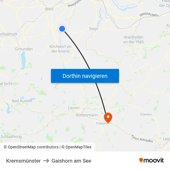 Kremsmünster to Gaishorn am See map