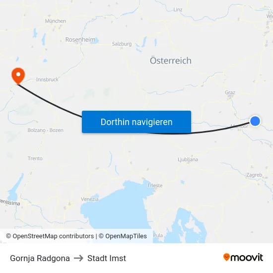 Gornja Radgona to Stadt Imst map