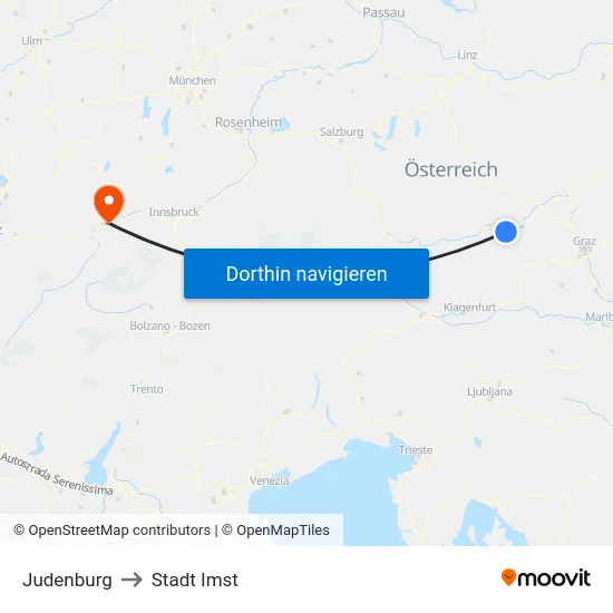 Judenburg to Stadt Imst map