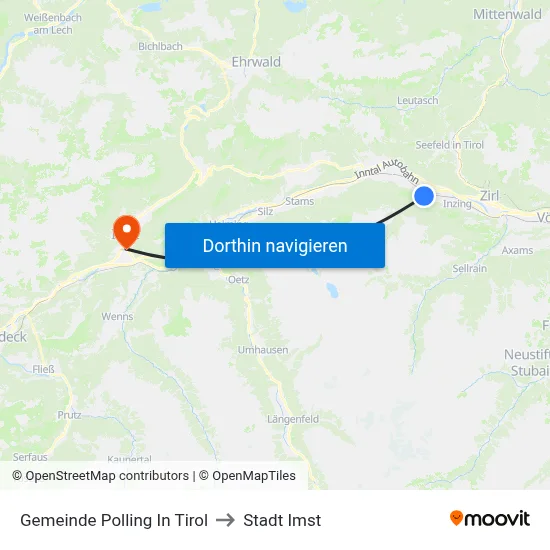 Gemeinde Polling In Tirol to Stadt Imst map