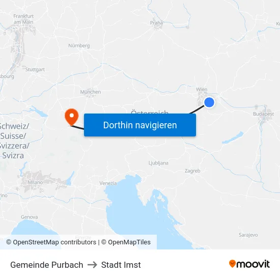 Gemeinde Purbach to Stadt Imst map