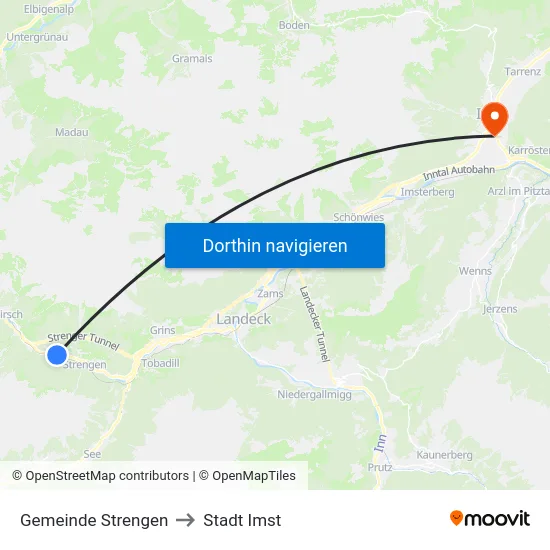 Gemeinde Strengen to Stadt Imst map