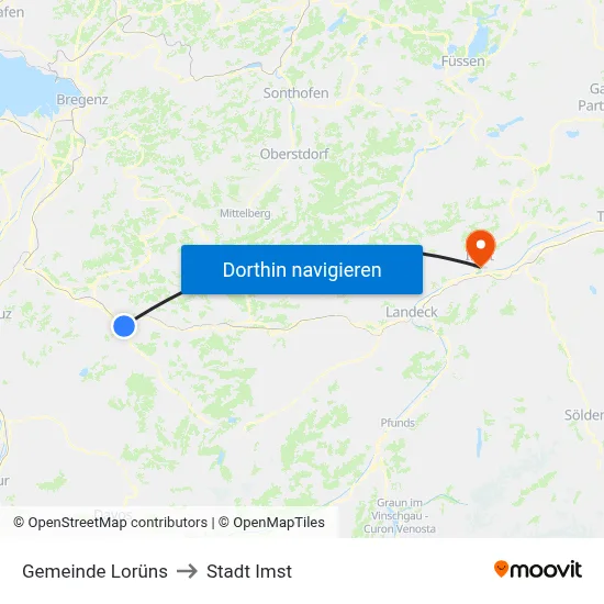 Gemeinde Lorüns to Stadt Imst map