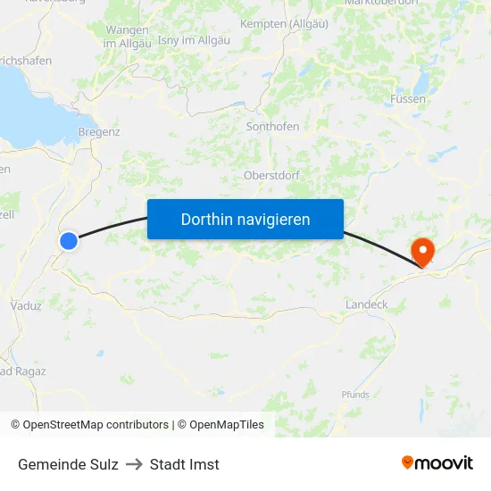 Gemeinde Sulz to Stadt Imst map