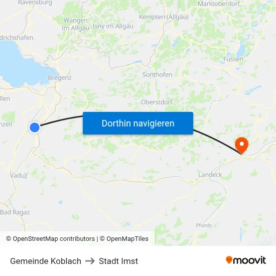 Gemeinde Koblach to Stadt Imst map