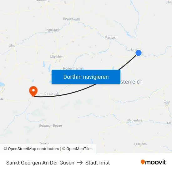 Sankt Georgen An Der Gusen to Stadt Imst map