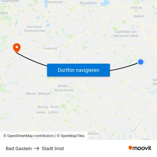 Bad Gastein to Stadt Imst map