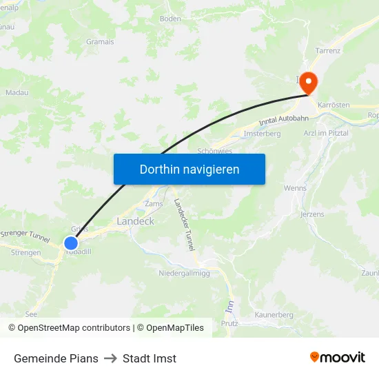 Gemeinde Pians to Stadt Imst map