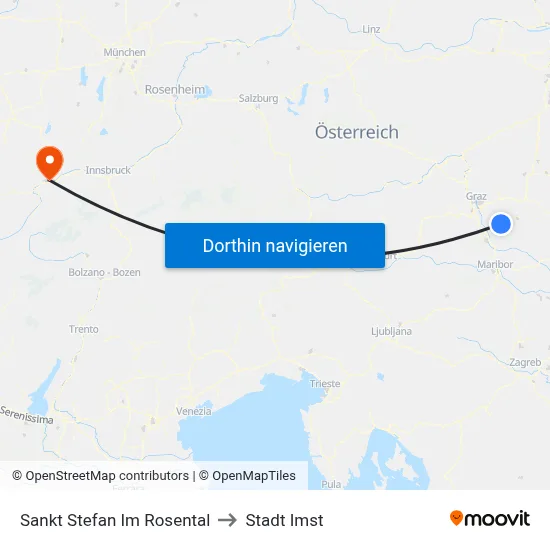 Sankt Stefan Im Rosental to Stadt Imst map