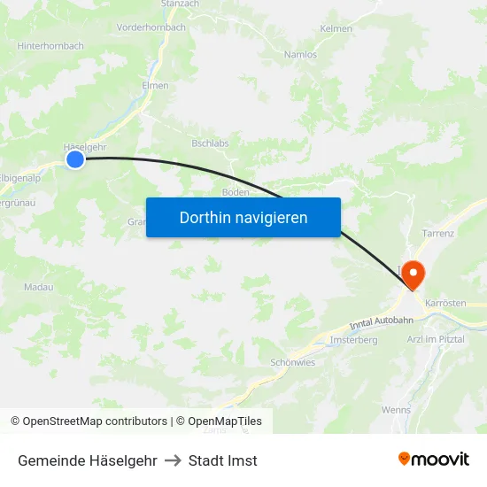 Gemeinde Häselgehr to Stadt Imst map