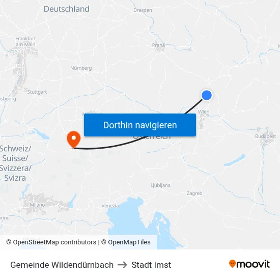 Gemeinde Wildendürnbach to Stadt Imst map