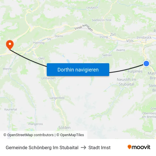 Gemeinde Schönberg Im Stubaital to Stadt Imst map