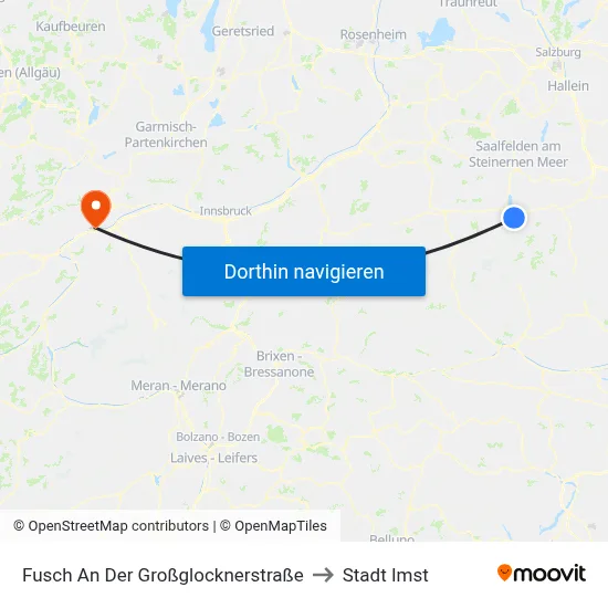 Fusch An Der Großglocknerstraße to Stadt Imst map