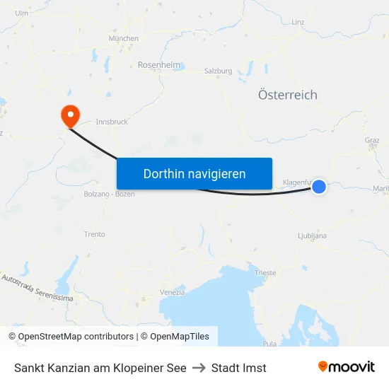 Sankt Kanzian am Klopeiner See to Stadt Imst map