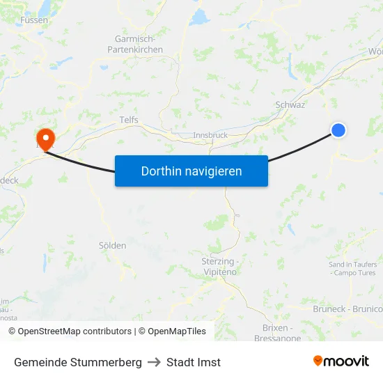 Gemeinde Stummerberg to Stadt Imst map