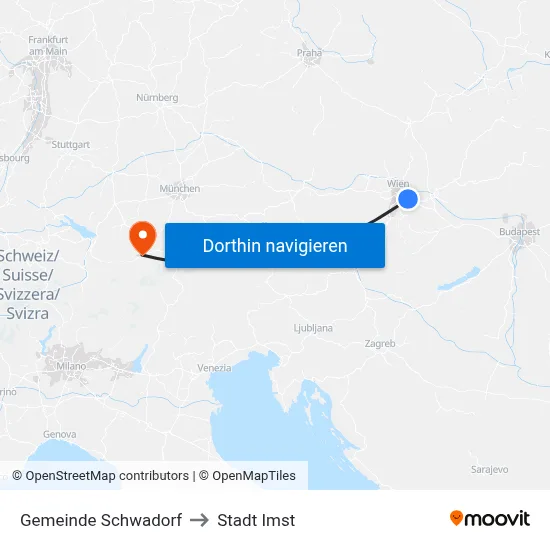 Gemeinde Schwadorf to Stadt Imst map