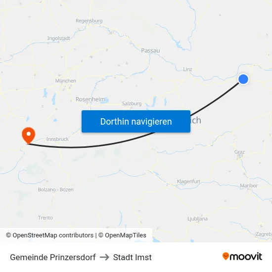 Gemeinde Prinzersdorf to Stadt Imst map