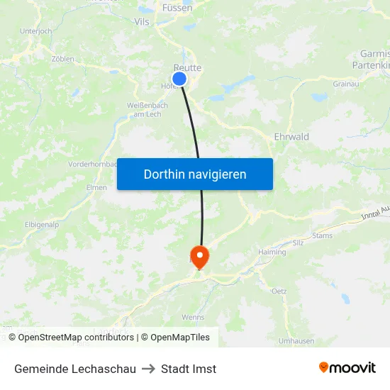 Gemeinde Lechaschau to Stadt Imst map