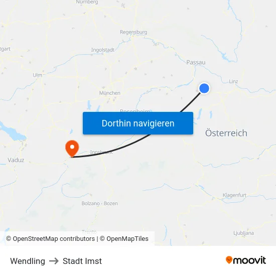 Wendling to Stadt Imst map