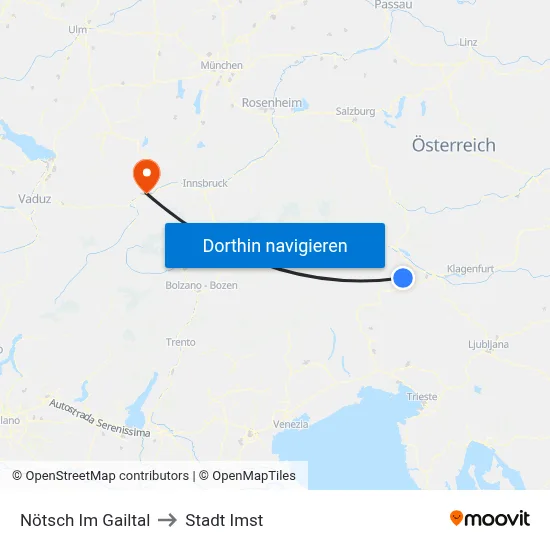 Nötsch Im Gailtal to Stadt Imst map