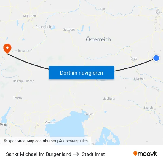 Sankt Michael Im Burgenland to Stadt Imst map