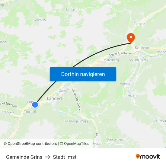 Gemeinde Grins to Stadt Imst map