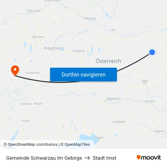 Gemeinde Schwarzau Im Gebirge to Stadt Imst map