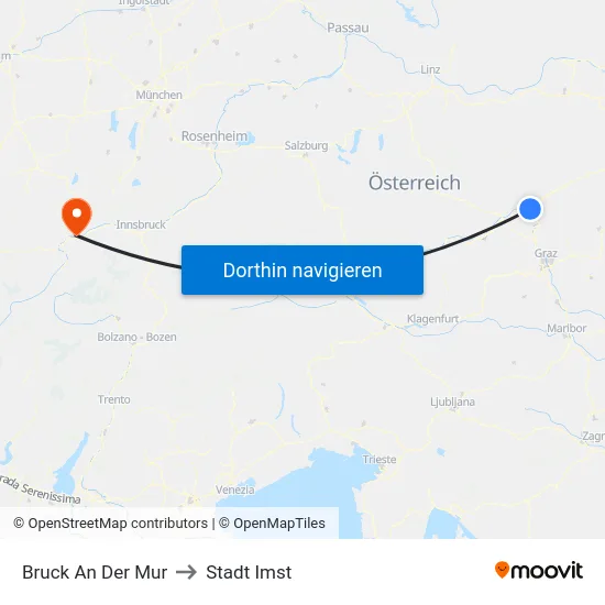 Bruck An Der Mur to Stadt Imst map
