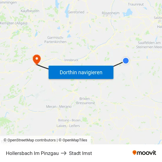 Hollersbach Im Pinzgau to Stadt Imst map