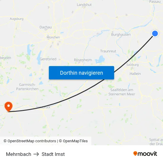 Mehrnbach to Stadt Imst map