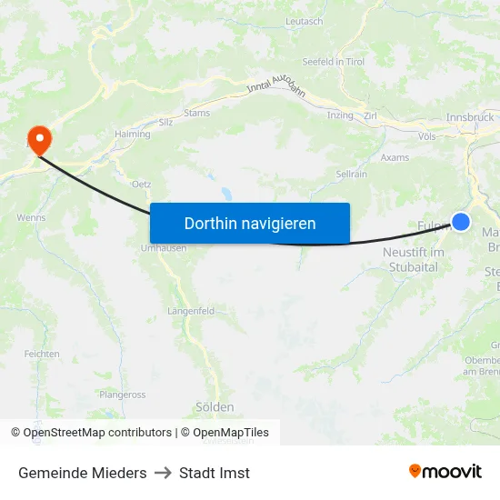 Gemeinde Mieders to Stadt Imst map