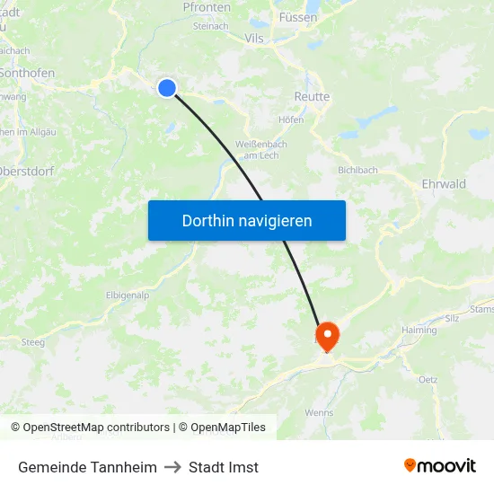 Gemeinde Tannheim to Stadt Imst map