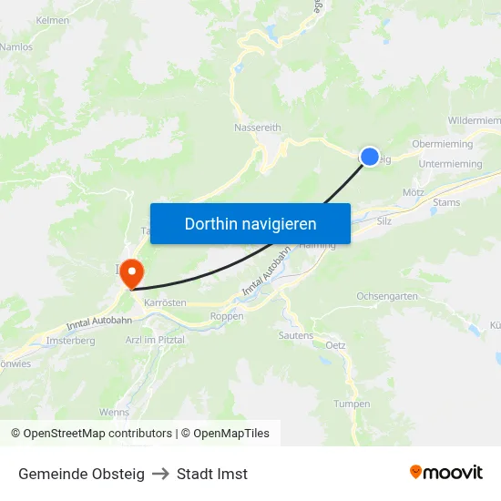 Gemeinde Obsteig to Stadt Imst map