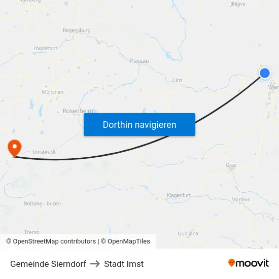 Gemeinde Sierndorf to Stadt Imst map