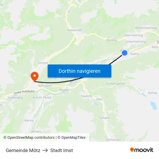 Gemeinde Mötz to Stadt Imst map