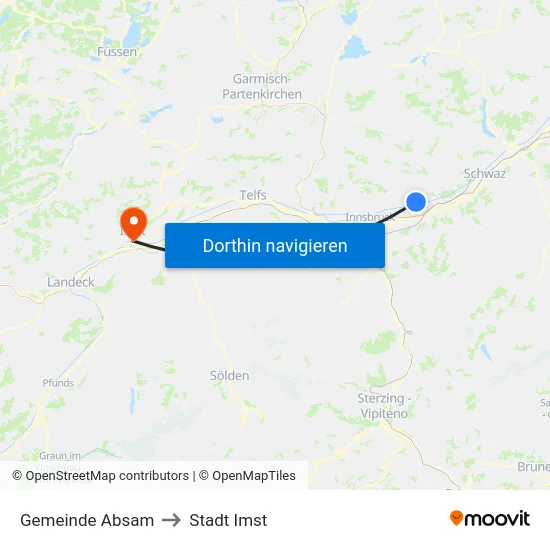 Gemeinde Absam to Stadt Imst map