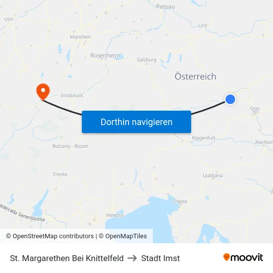 St. Margarethen Bei Knittelfeld to Stadt Imst map