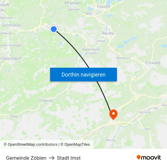 Gemeinde Zöblen to Stadt Imst map
