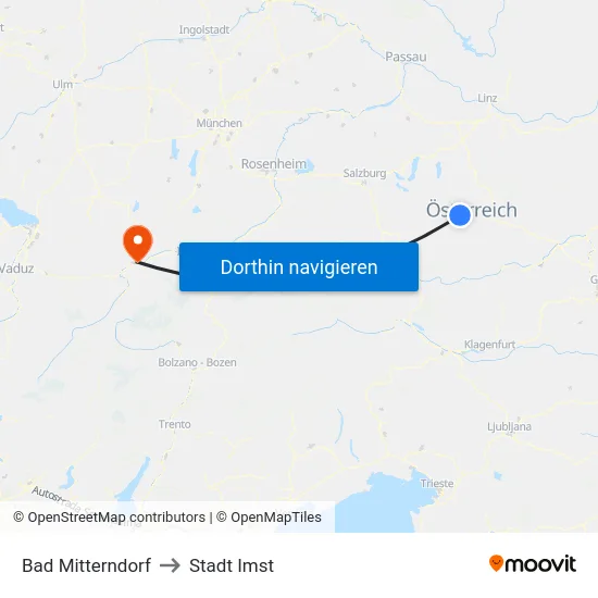 Bad Mitterndorf to Stadt Imst map