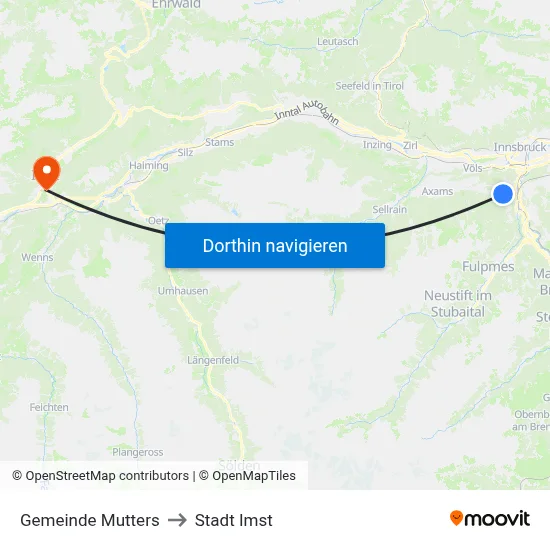 Gemeinde Mutters to Stadt Imst map