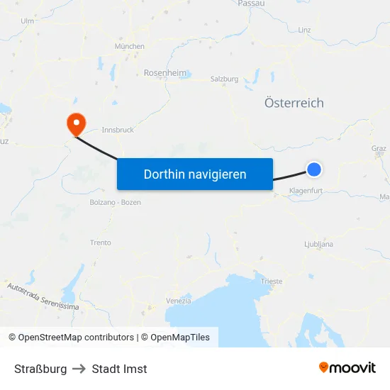 Straßburg to Stadt Imst map