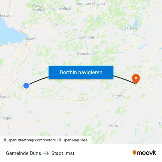 Gemeinde Düns to Stadt Imst map