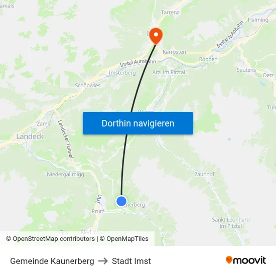 Gemeinde Kaunerberg to Stadt Imst map