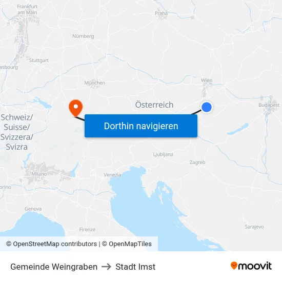 Gemeinde Weingraben to Stadt Imst map