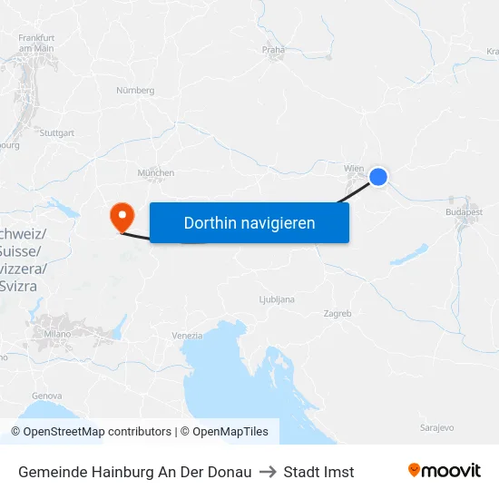Gemeinde Hainburg An Der Donau to Stadt Imst map