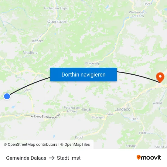 Gemeinde Dalaas to Stadt Imst map